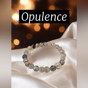 Black and Silver Beaded Elastic Bracelet